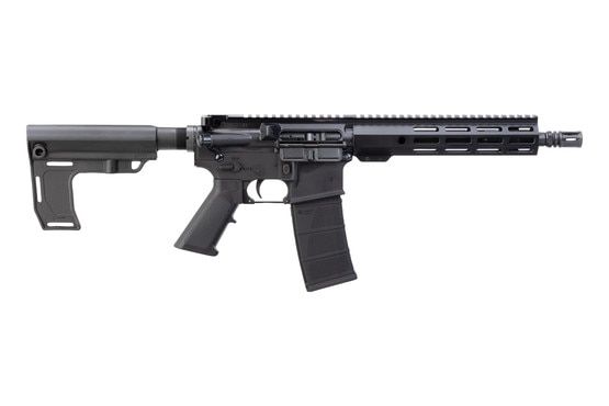 Semi-automatic AR-15 pistol, black.